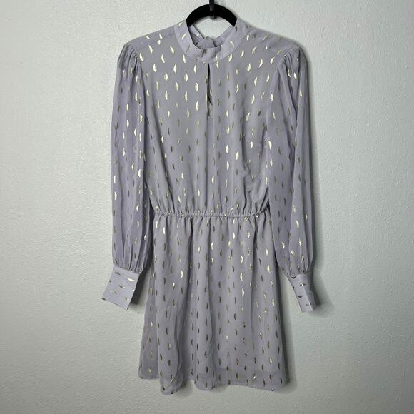 Modcloth Chiffon Of You Dress Lavender Gold Mock Neck Keyhole Long Sleeve Sz S - Picture 3 of 9
